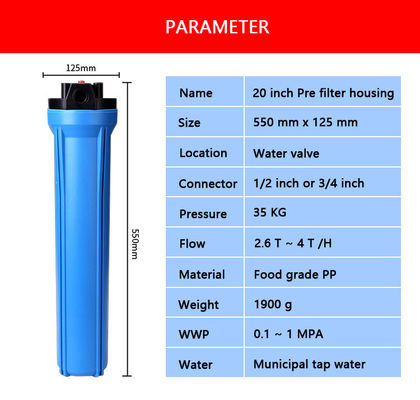 Flow Polypropylen HFPP Ganzhausfilter Gehäuse 1/2 3/4 Innen 20 Zoll für Big Blue