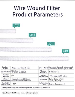 30 Zoll Längen 5 Mikron Spun Polypropylen Filterpatrone mit Lager Kernkomponenten